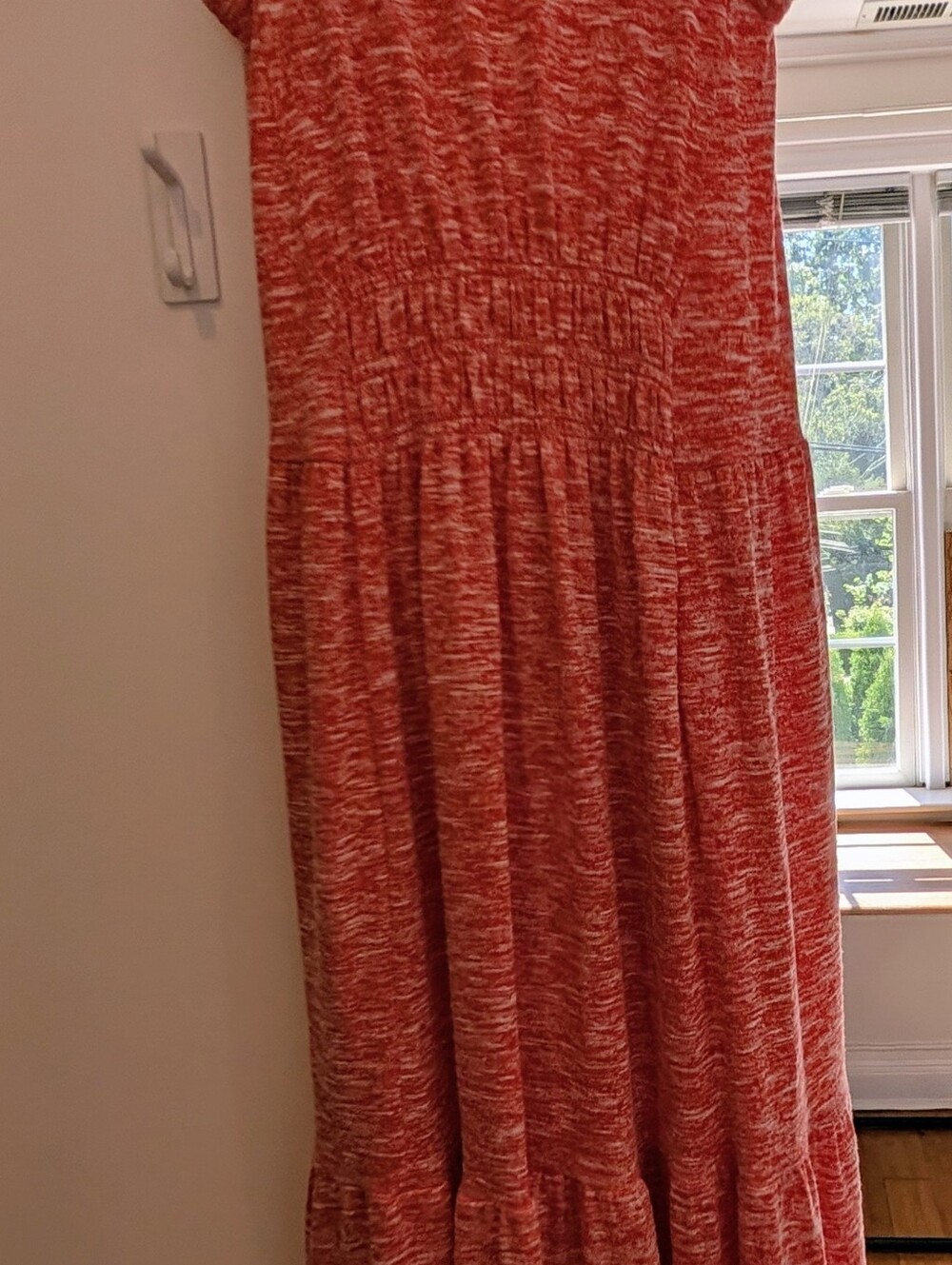 Lou & Grey for LOFT Coral Heather Knit Smocked Tiered Maxi Dress XS - Picture 9 of 9